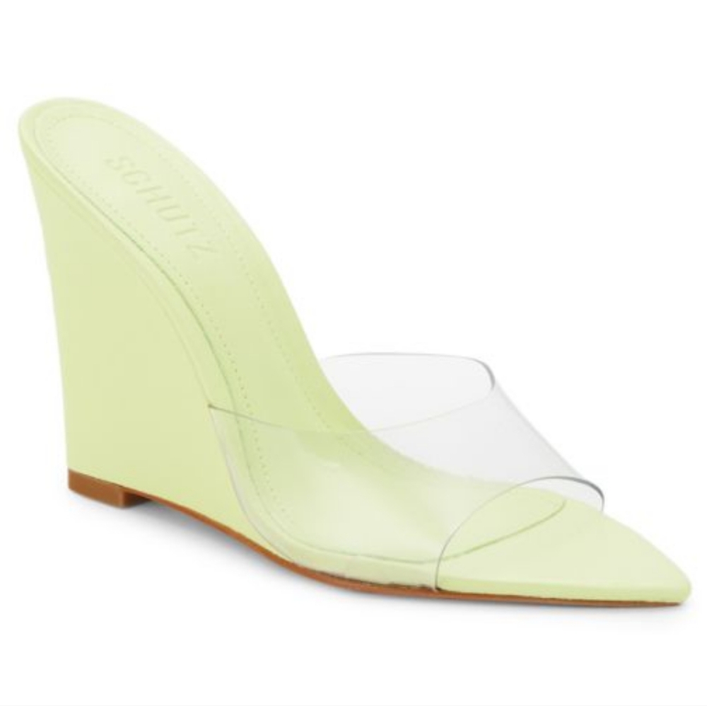 SCHUTZ Luci Transparent Wedge Heel Sandals In Green 8.5.